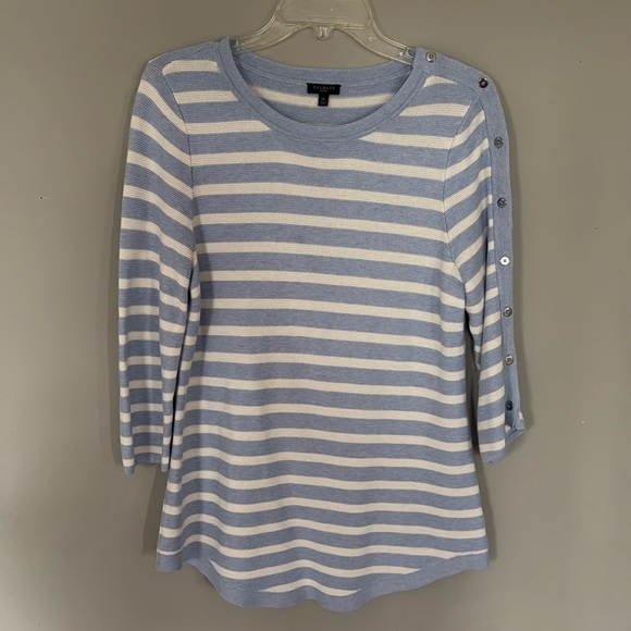 Talbots Striped Coastal Blue Crewneck Sweater Size MP - Picture 1 of 4